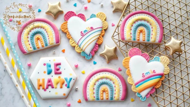 Happy Cookies Template - Funky Rainbow, Scalloped Hearts & Happy Hexagon