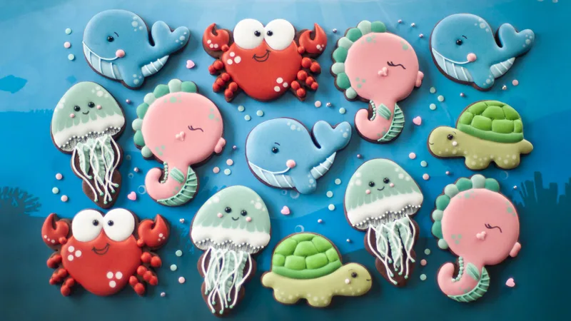 Under The Sea Cookie Template - Whale, Seahorse, Crab, Jellyfish & Turtle