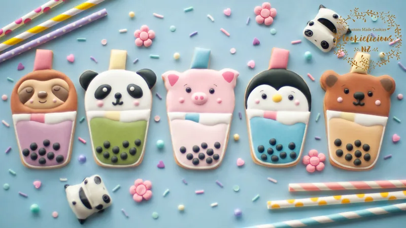 Kawaii Bubble Tea Cookie Templates - Bear, Panda, Sloth, Penguin & Pig
